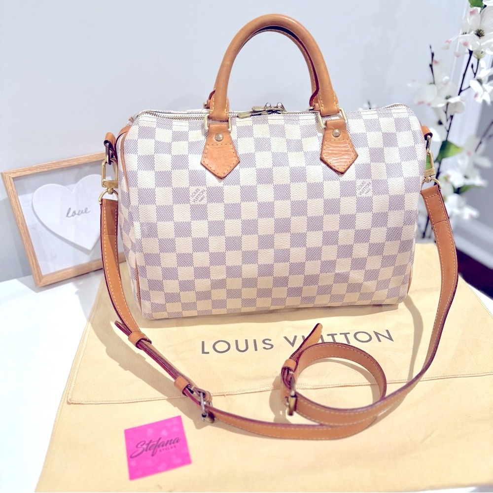 Louis Vuitton Damier Azur Speedy 30 Bandouliere Satchel Bag with Strap